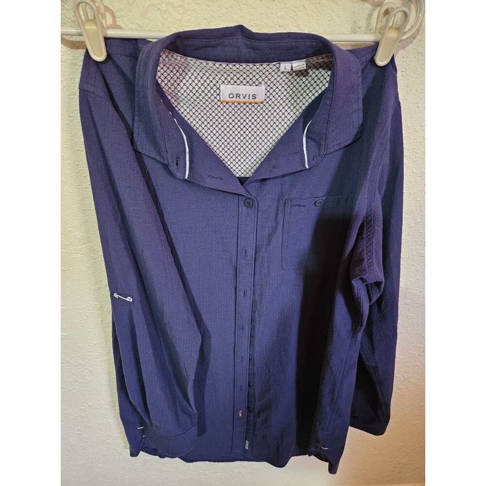 Orvis Men's L Blue Polyester, Cotton & Spandex Solid Long Sleeve Button-Up NWOT